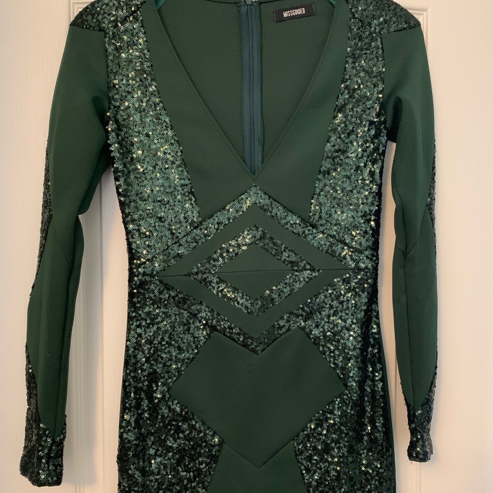 Missguided fitted deep green mini dress